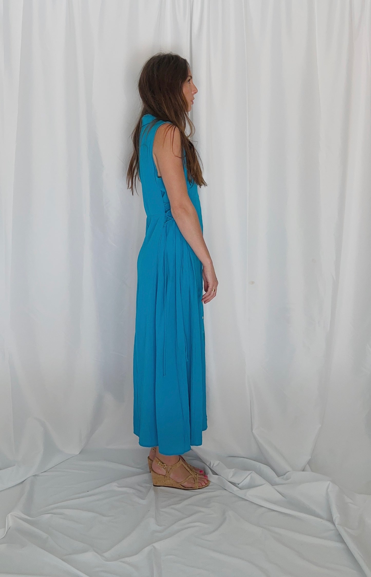 Vintage Aqua Collared Maxi