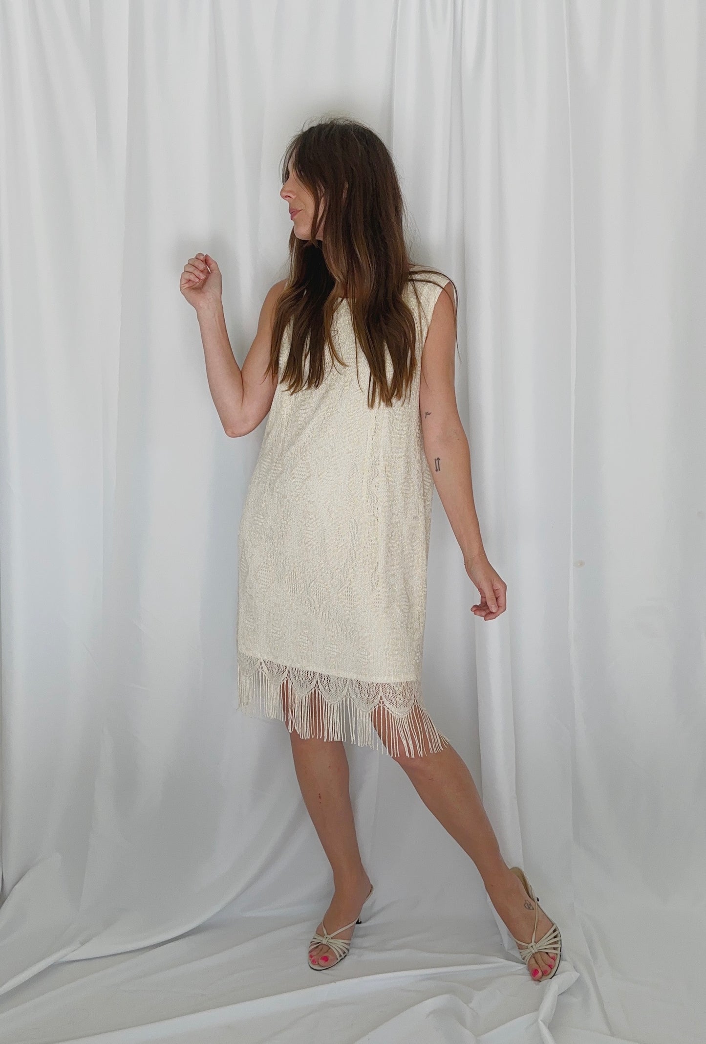 Vintage Cream Fringe Mini Dress