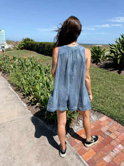 Pleated Denim Romper