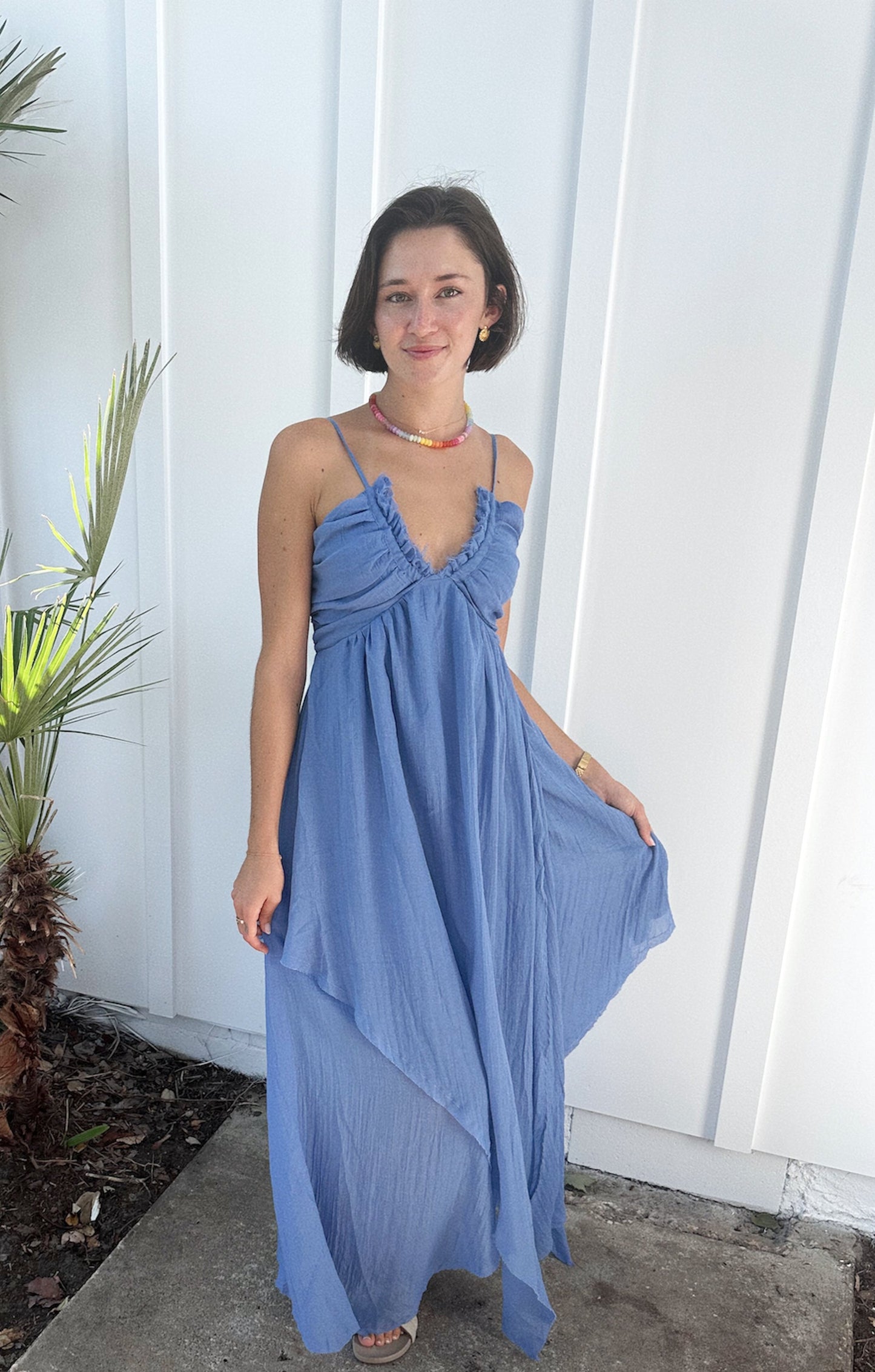 Violet Ruched Neck Tulip Maxi