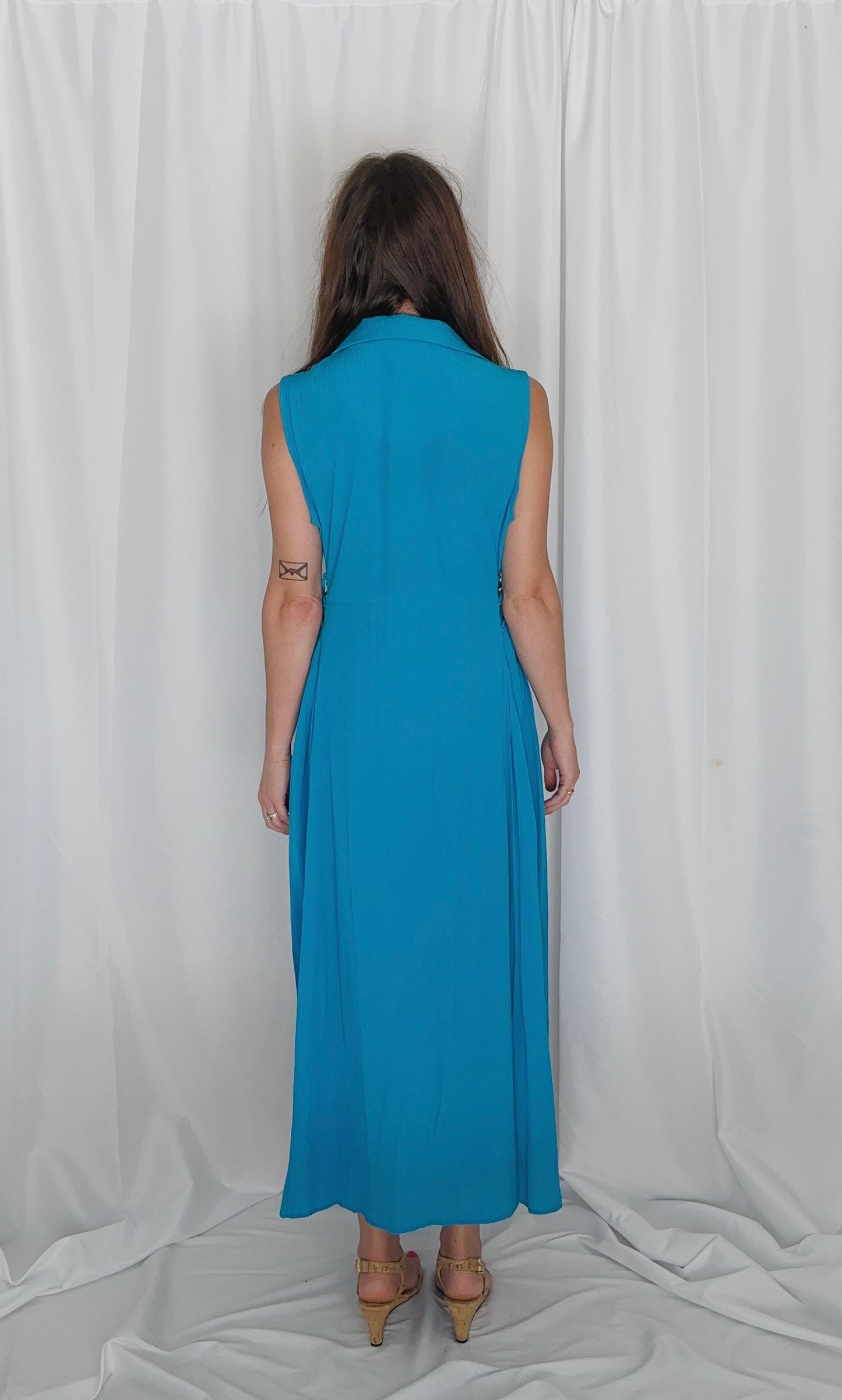 Vintage Aqua Collared Maxi