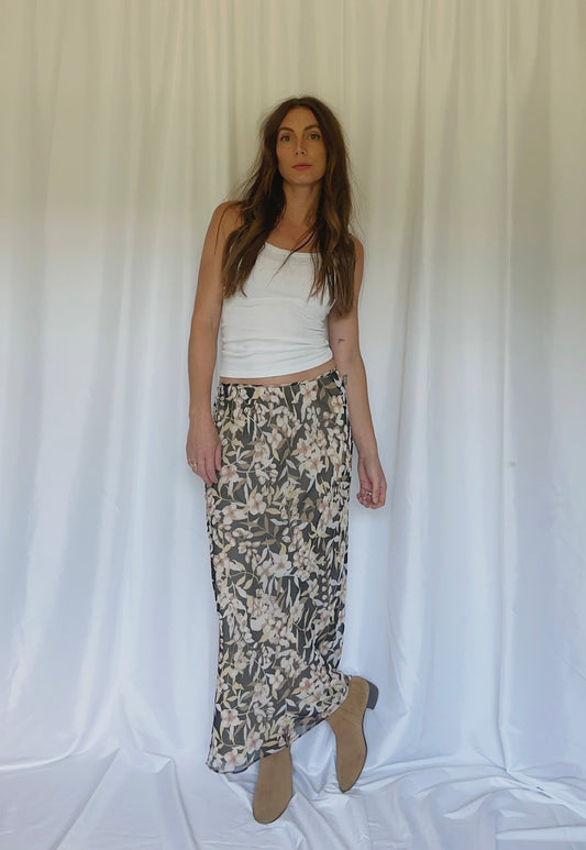 Vintage Muted Floral Midi Skirt