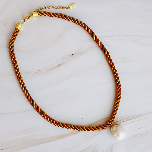 Baroque Pearl Rope Necklace Tan