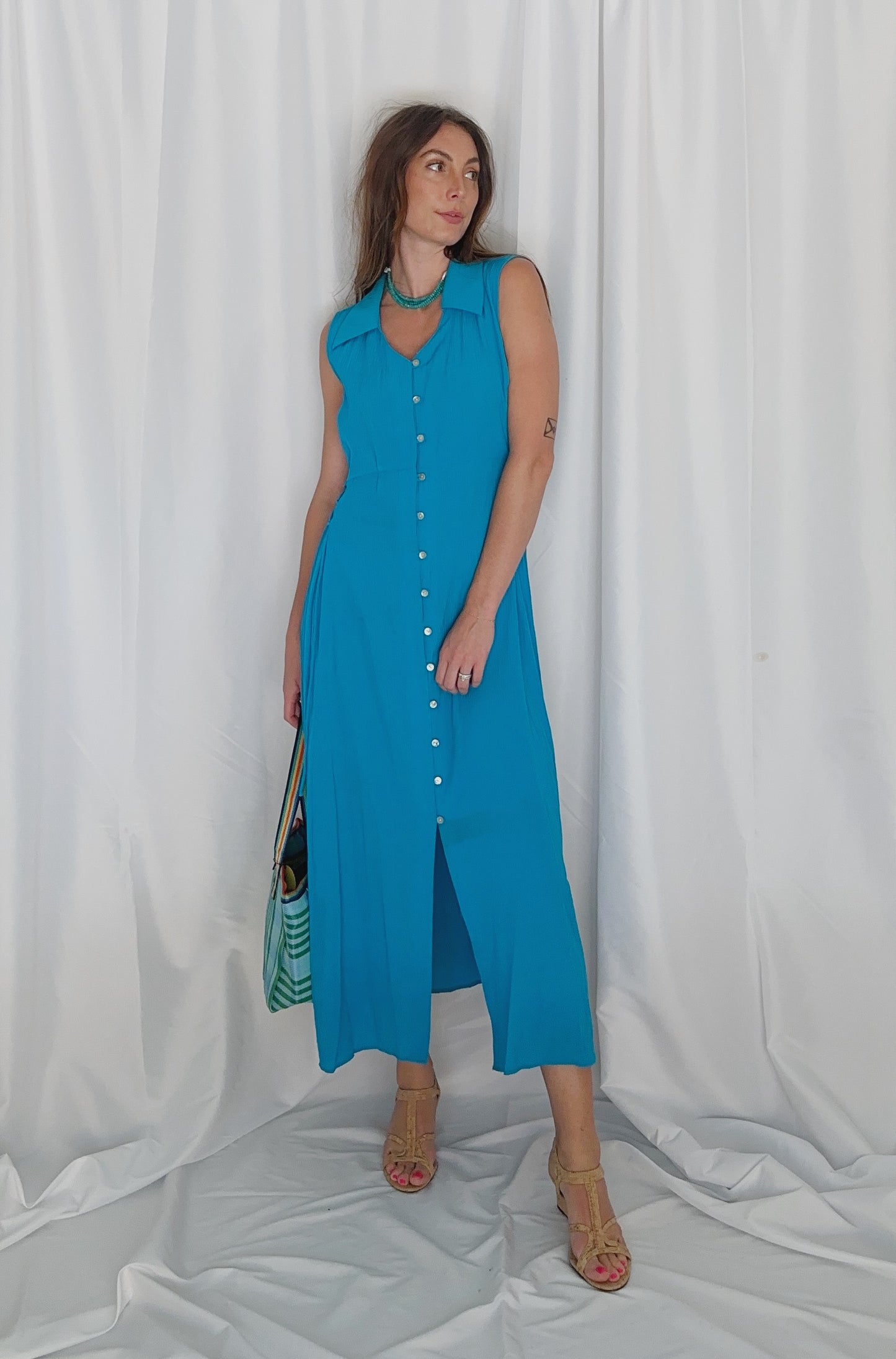 Vintage Aqua Collared Maxi