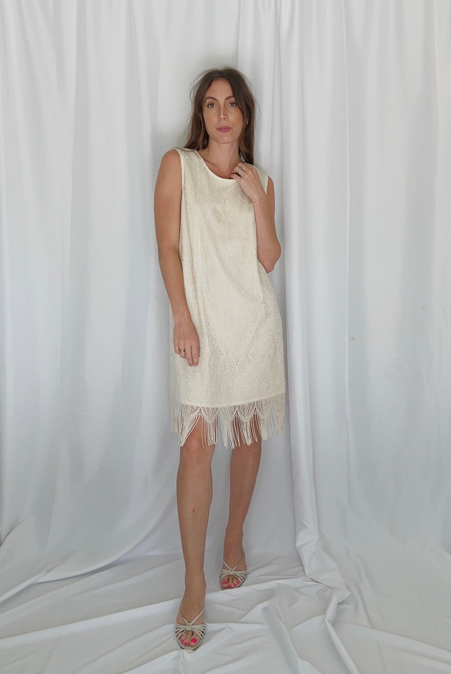 Vintage Cream Fringe Mini Dress