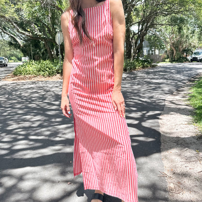 Open Back Red Midi Dress