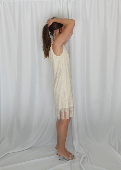 Vintage Cream Fringe Mini Dress