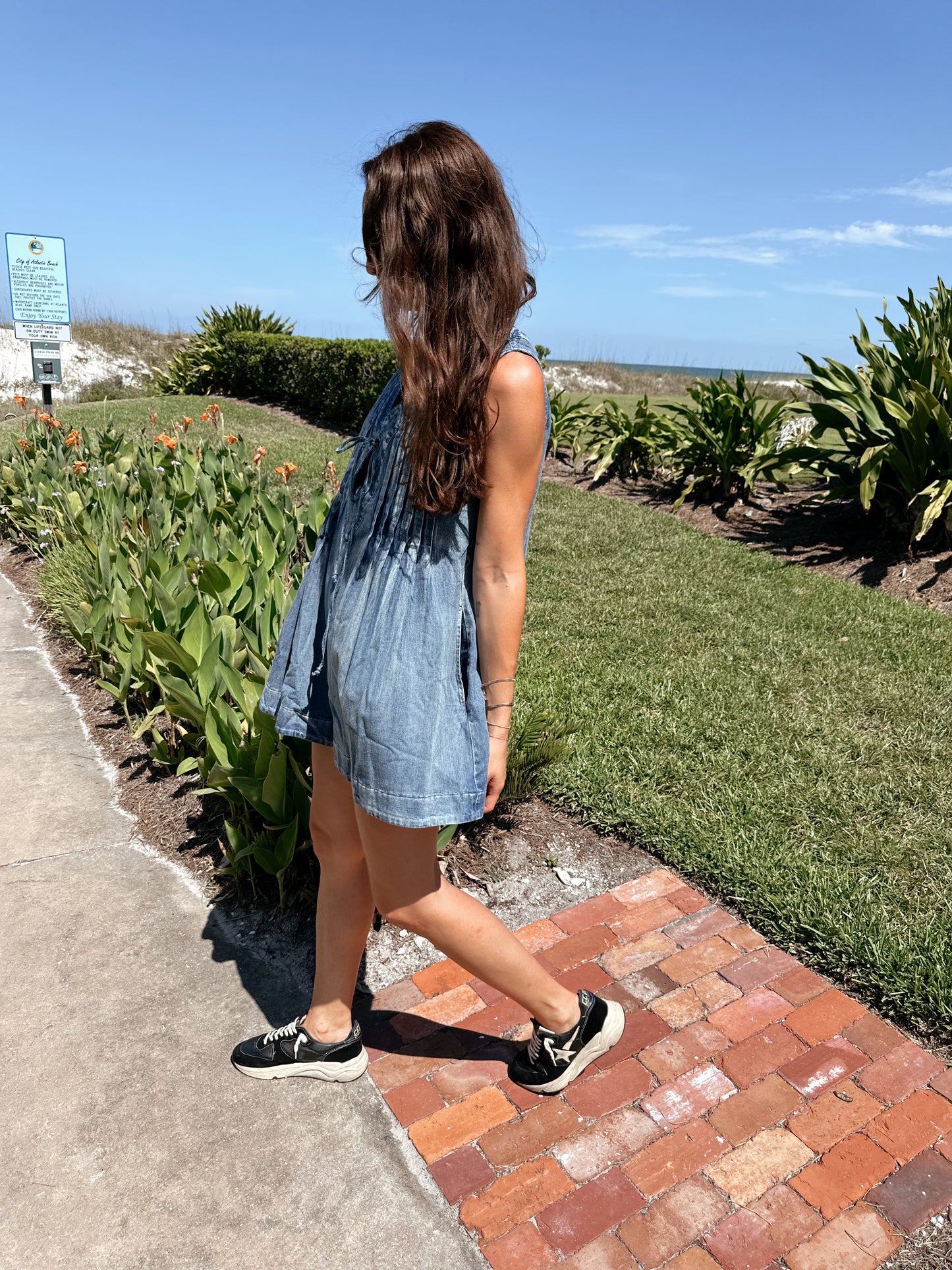 Pleated Denim Romper