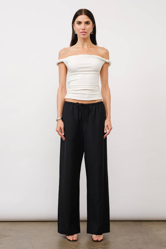 Linen Drawstring Pants Black