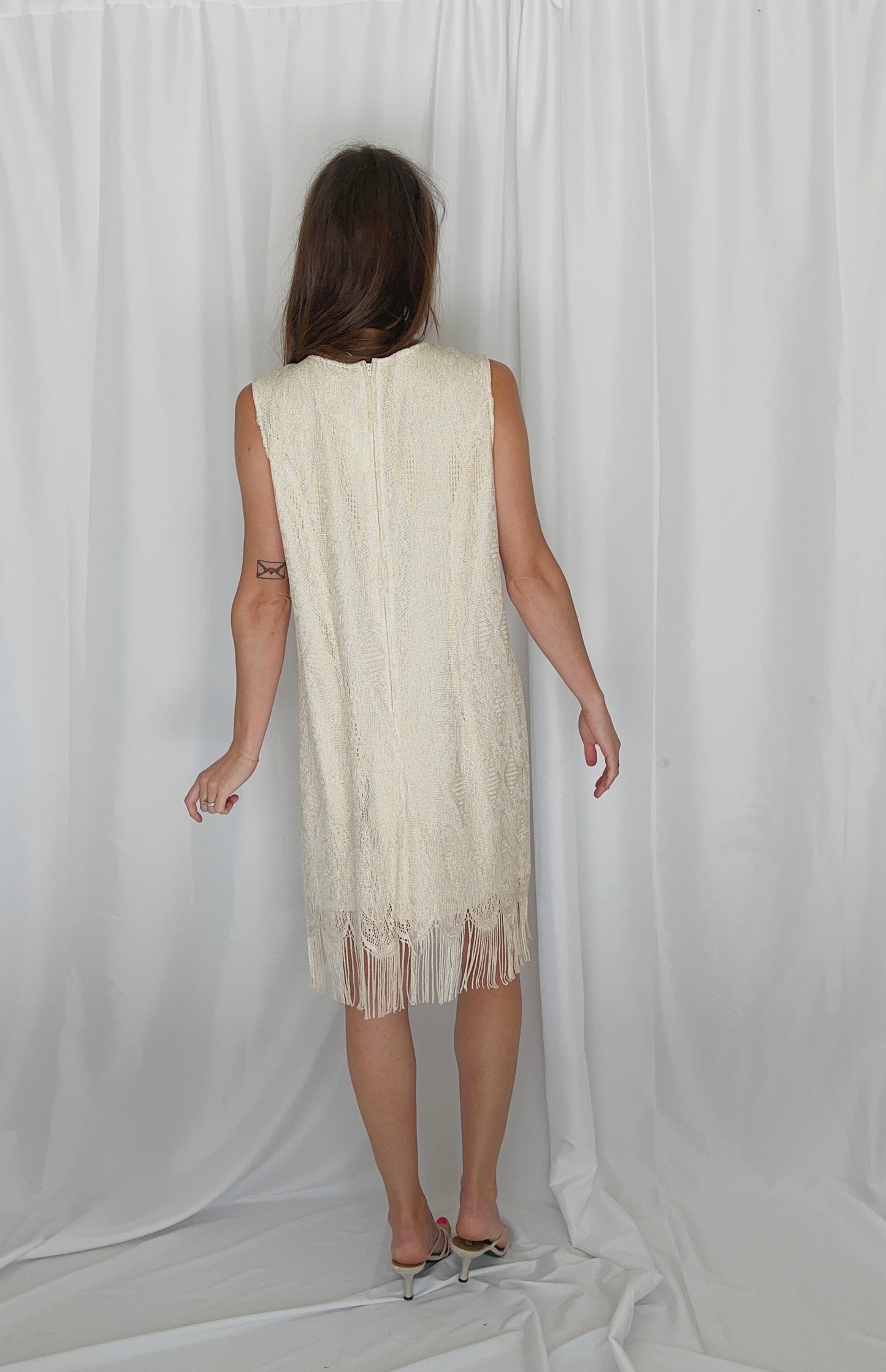 Vintage Cream Fringe Mini Dress