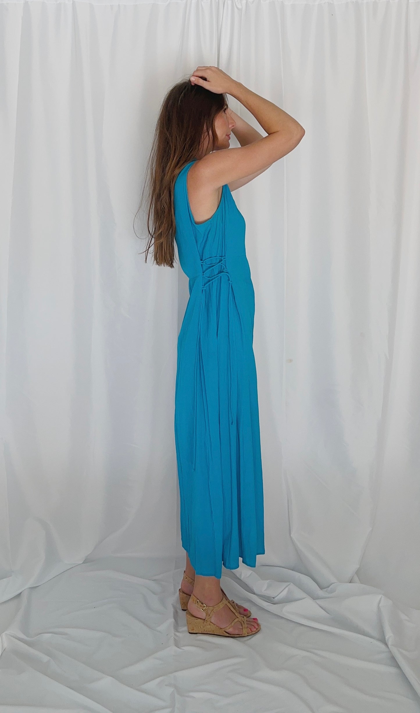 Vintage Aqua Collared Maxi