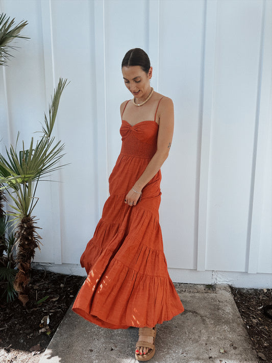 Brick Linen Tiered Maxi