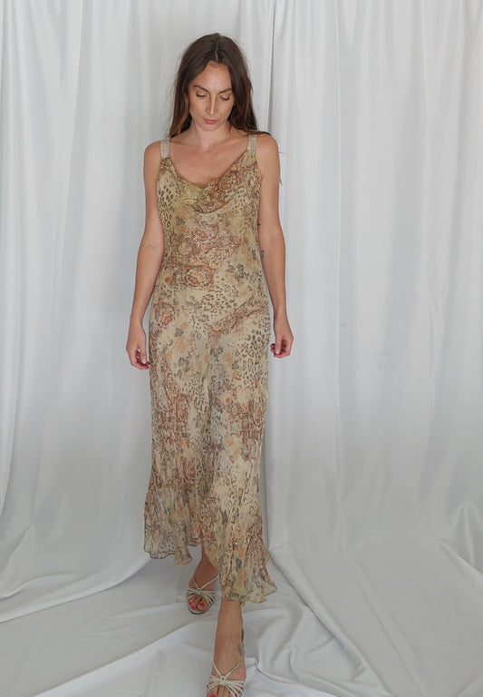 Neutral Draped Silk Evening Dress