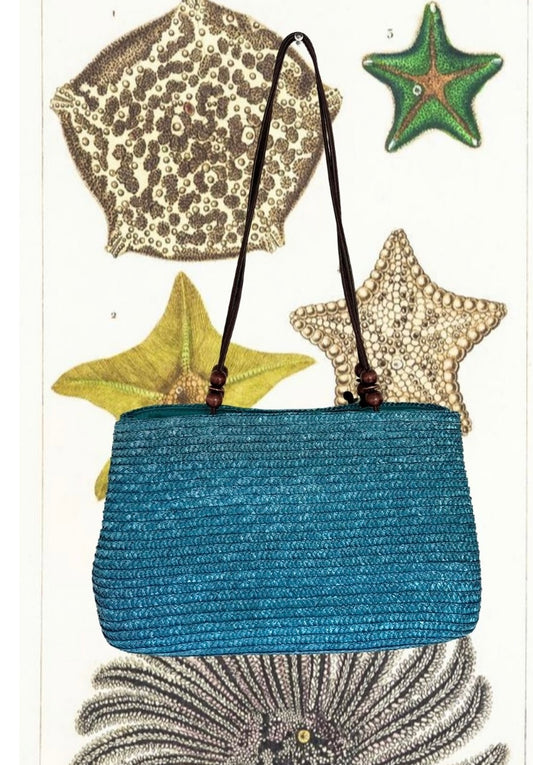 Vintage Blue Straw Shoulder Bag