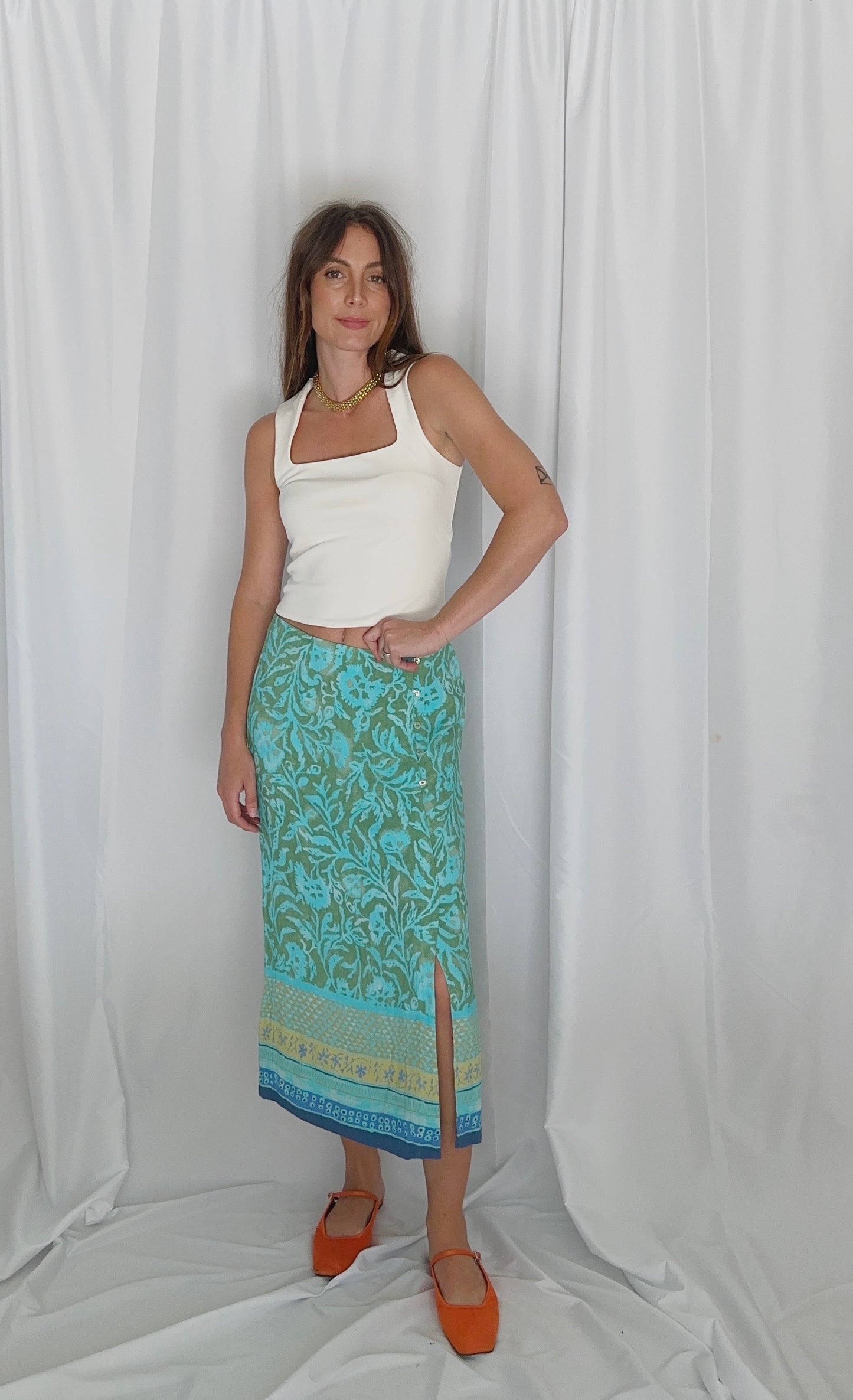 Block Print Midi Skirt