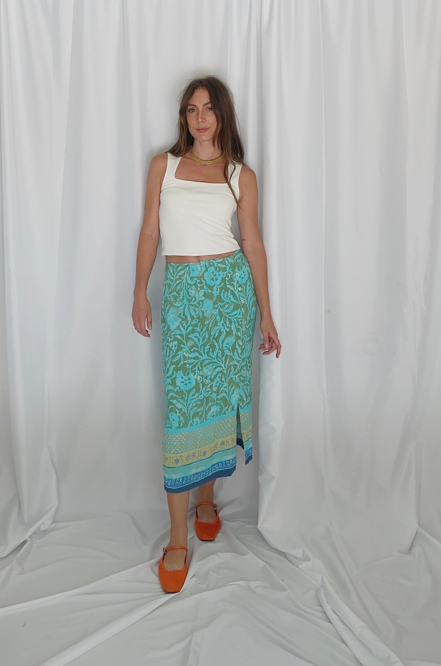 Block Print Midi Skirt