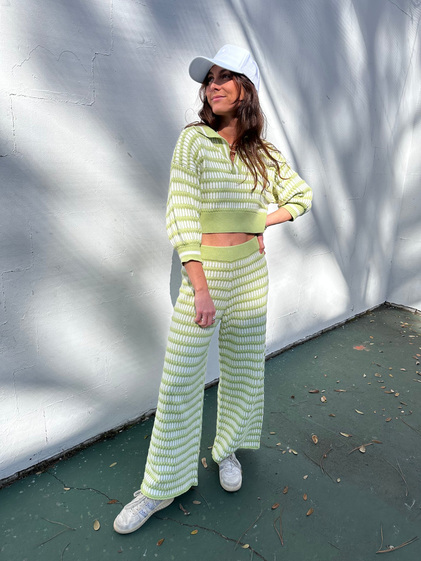 Avocado Striped Crop Sweater