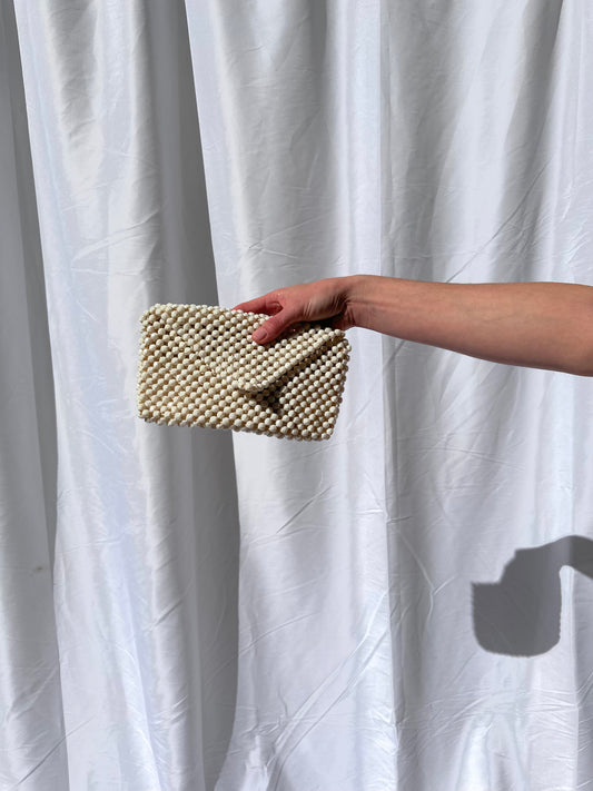 White Beaded Envelope Clutch