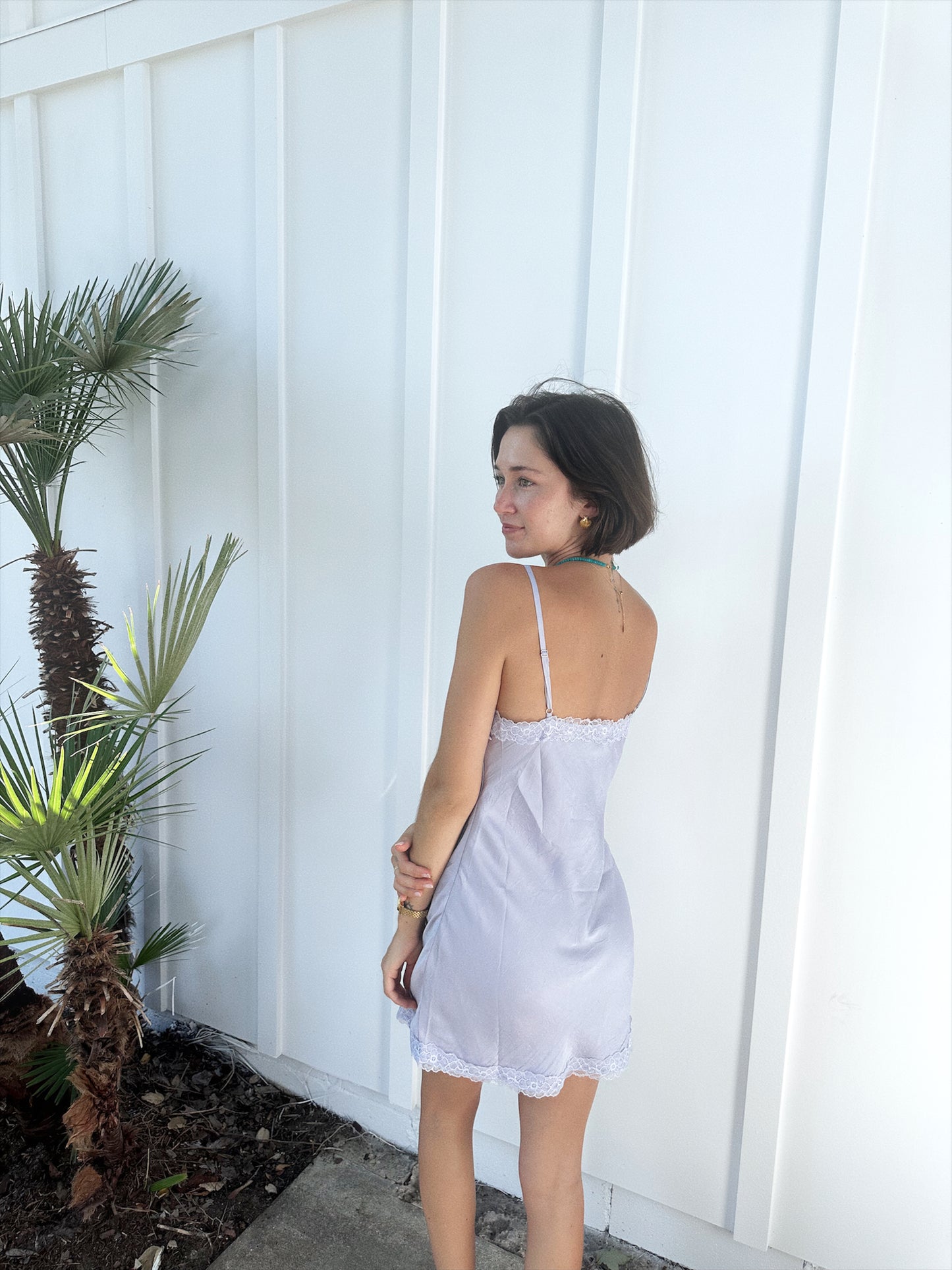 Lilac Lace Trim Slip Dress