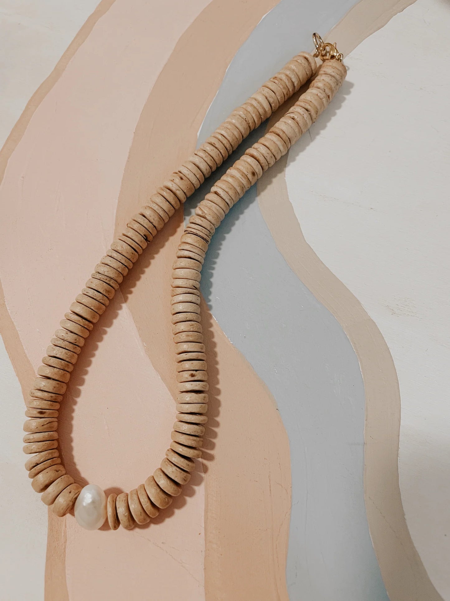 Driftaway Chunky Brown Wood + Pearl Necklace